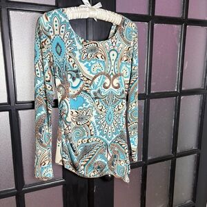 Maurices Y2K Paisley Long Sleeve Scoop Neck Boho Top Size Medium